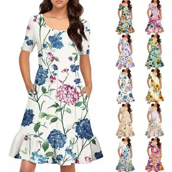 Женское повседневное платье с круглым вырезом и короткими рукавами. Платье со свободной талией и складками. Платье с складками на талии. L бежевый