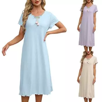 Женское повседневное платье с круглым вырезом и коротким рукавом L бежевый