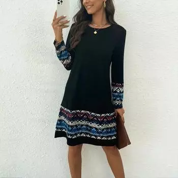 Женское повседневное платье с осенним принтом в виде руки, платья для женщин с круглым вырезом и коротким рукавом, платье больших размеров XS чёрный