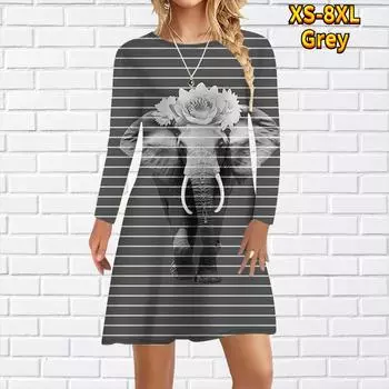 Женское повседневное платье с полосатым принтом слона Платья для женщин с круглым вырезом и коротким рукавом Платье больших размеров XS жёлтый