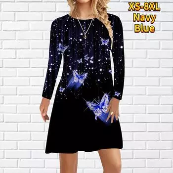 Женское повседневное платье с принтом бабочки Метеор Платья для женщин О-образным вырезом с коротким рукавом Платье размера плюс XS красный