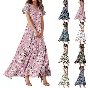 Женское повседневное платье с принтом флага Дня независимости, V-образным вырезом, короткими рукавами и высокой талией L бежевый