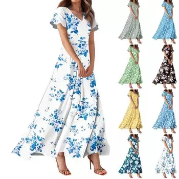 Женское повседневное платье с принтом флага Дня независимости, V-образным вырезом, короткими рукавами и высокой талией XXL зелёный