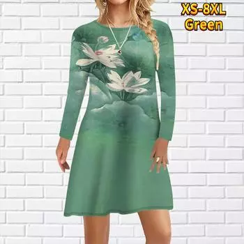 Женское повседневное платье с принтом лотоса, платья для женщин, с круглым вырезом, с коротким рукавом, платье размера плюс XS жёлтый