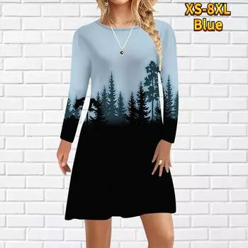 Женское повседневное платье с принтом Magic Forest, платья для женщин с круглым вырезом и короткими рукавами, платье больших размеров XS зелёный