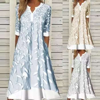 Женское повседневное платье с принтом, маленькое свободное платье с V-образным вырезом и коротким рукавом XXL светло-синий