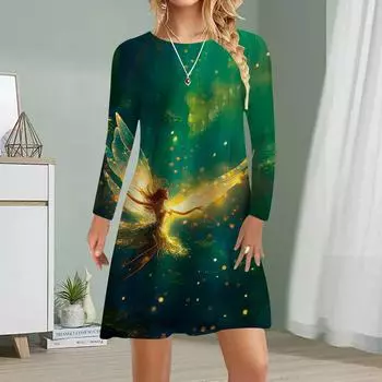 Женское повседневное платье с принтом осенней цветочной феи Платья для женщин с круглым вырезом и коротким рукавом Платье больших размеров XS чёрный