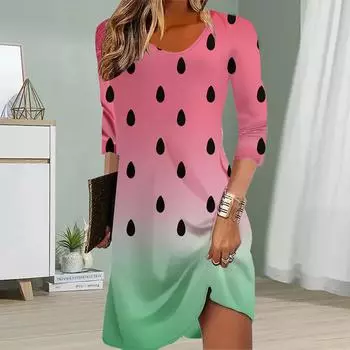 Женское повседневное платье с принтом осенних семян арбуза Платья для женщин с круглым вырезом и коротким рукавом Платье размера плюс XS красный