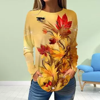 Женское повседневное платье с принтом осенних желтых листьев, платья для женщин с круглым вырезом и коротким рукавом, платье больших размеров XS оранжевый