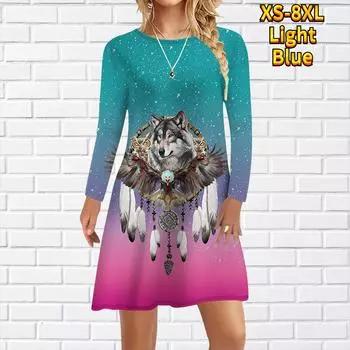 Женское повседневное платье с принтом перьев волка Платья для женщин с круглым вырезом и коротким рукавом Платье больших размеров XS красный