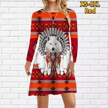 Женское повседневное платье с принтом племени волков Платья для женщин с круглым вырезом и короткими рукавами Платье больших размеров XS жёлтый