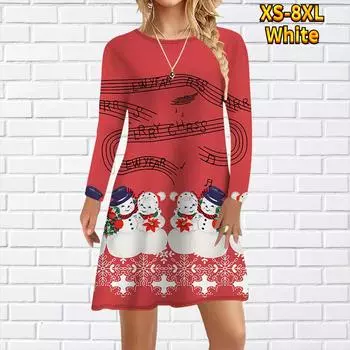 Женское повседневное платье с принтом рождественского снеговика Платья для женщин с круглым вырезом и коротким рукавом Платье размера плюс XS красный