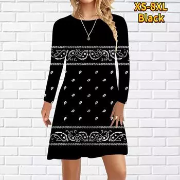 Женское повседневное платье с принтом в виде капель воды Платья для женщин с круглым вырезом и коротким рукавом Платье больших размеров XS чёрный