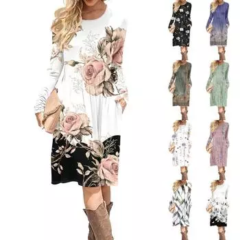 Женское повседневное платье с принтом в виде градиента и пайеток, весна-осень, карман, круглый вырез, длинные рукава, платья XXXL розовый