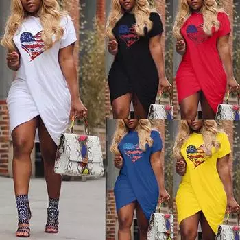 Женское повседневное платье с принтом в виде сердца на День независимости, мини-платье с короткими рукавами XXXXXL синий