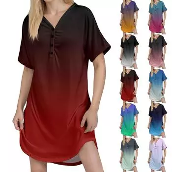 Женское повседневное платье с принтом, застегивающимся на пуговицы, коротким рукавом реглан L