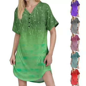 Женское повседневное платье с принтом, застегивающимся на пуговицы, коротким рукавом реглан S зелёный