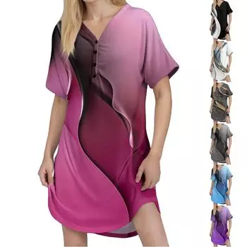 Женское повседневное платье с принтом, застегивающимся на пуговицы, коротким рукавом реглан XL