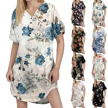 Женское повседневное платье с принтом, застегивающимся на пуговицы, коротким рукавом реглан XXL оранжевый