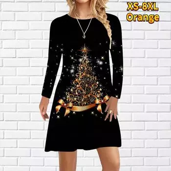 Женское повседневное платье с принтом «звезда, рождественская елка» Платья для женщин с круглым вырезом и короткими рукавами Платье размера плюс XS красный