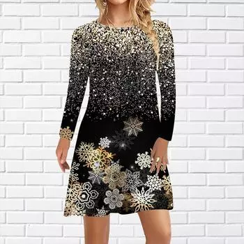Женское повседневное платье с принтом звездного неба и снежинок, платья для женщин с круглым вырезом и короткими рукавами, платье больших размеров XS жёлтый