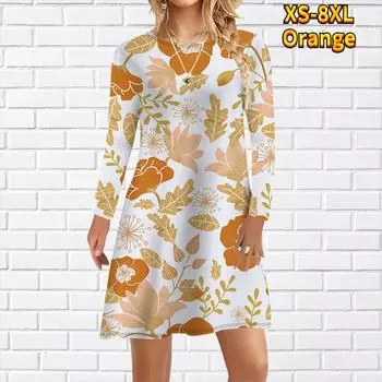 Женское повседневное платье с простым принтом цветов и травы Платья для женщин с круглым вырезом и коротким рукавом Платье больших размеров XS жёлтый