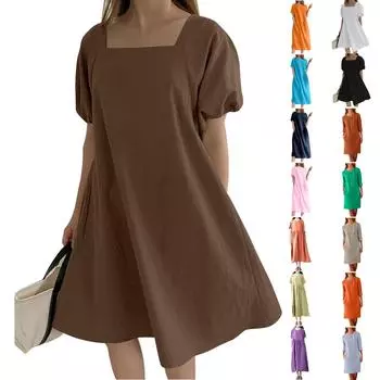 Женское повседневное платье с пышными рукавами и эластичными манжетами с квадратным воротником L чёрный