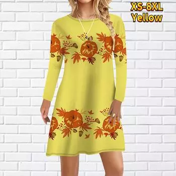 Женское повседневное платье с рисунком из мультфильма, оранжевые платья с принтом для женщин, платье с круглым вырезом и коротким рукавом, размер плюс XS жёлтый