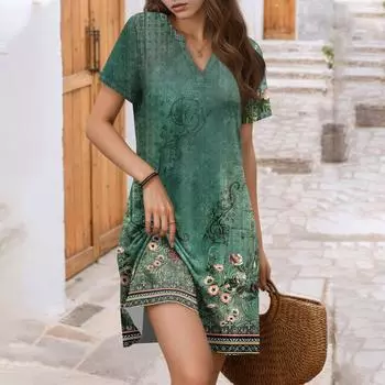 Женское повседневное платье с V-образным вырезом, платье для гостьи на свадьбу, модная одежда с коротким рукавом для пляжного отдыха M