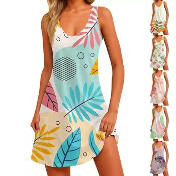 Женское повседневное платье с v-образным вырезом и цветочным принтом, пляжное платье с карманами XXL
