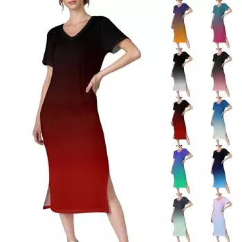 Женское повседневное платье с V-образным вырезом и короткими рукавами, разрезом по низу и карманами M чёрный