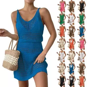 Женское повседневное платье Сарафан Летнее пляжное платье в стиле бохо, праздничные платья для женщин Платья-майки L бежевый