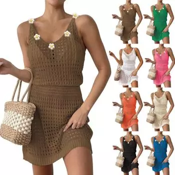 Женское повседневное платье Сарафан Летнее пляжное платье в стиле бохо, праздничные платья для женщин Платья-майки L бежевый