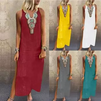 Женское повседневное платье-топ без рукавов на весну/лето, однотонное свободное хлопковое льняное платье с v-образным вырезом L зелёный