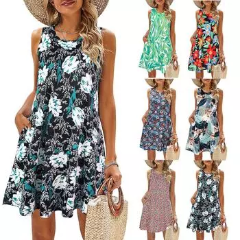 Женское повседневное платье, выпускное платье, модное пуловерное платье без рукавов с принтом L зелёный