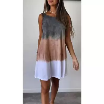 Женское повседневное платье-жилет с круглым вырезом и градиентом для женщин S