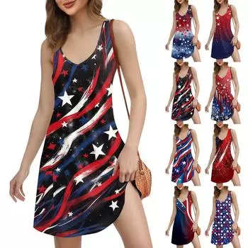 Женское повседневное пляжное платье с принтом в стиле бохо с карманами и V-образным вырезом L