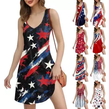 Женское повседневное пляжное платье с принтом в стиле бохо с карманами и V-образным вырезом M