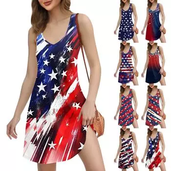 Женское повседневное пляжное платье с принтом в стиле бохо с карманами и V-образным вырезом M