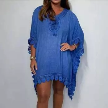 Женское повседневное праздничное платье с рукавом «летучая мышь» и вырезом по низу XS синий