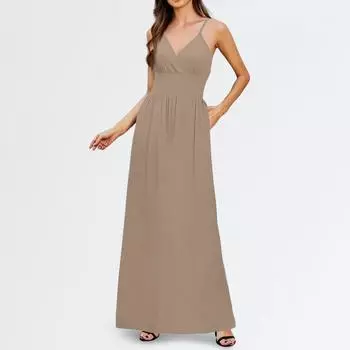 Женское повседневное регулируемые бретели без рукавов летнее милое удобное платье с карманами XXL хаки