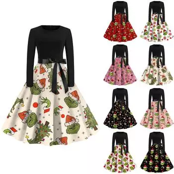 Женское повседневное рождественское платье с круглым вырезом и широкими рукавами, облегающее платье XL бежевый