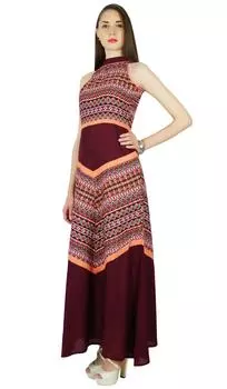 Женское повседневное сарафан Pphagun Summer Abstract Print Maroon Dress 10 малиновый