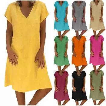 Женское повседневное сексуальное красочное модное свободное длинное платье с v-образным вырезом и коротким рукавом XXXL циан