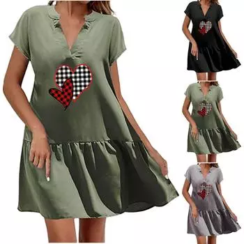 Женское повседневное сексуальное модное платье с v-образным вырезом и коротким рукавом из хлопка и льна с короткими юбками-юбками L чёрный