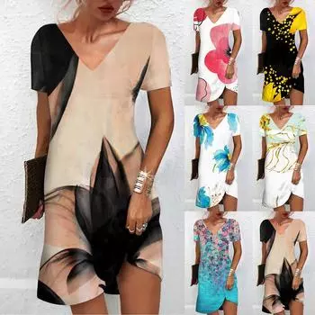 Женское повседневное сексуальное модное свободное длинное платье с v-образным вырезом и коротким рукавом XL синий