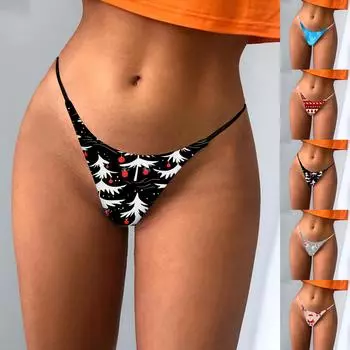 Женское повседневное сексуальное нижнее белье с рождественским принтом, стринги с низкой талией, трусы M чёрный
