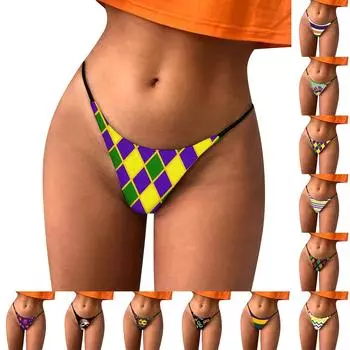 Женское повседневное сексуальное нижнее бельеКарнавальные трусы-стринги с низкой талией и принтом L чёрный