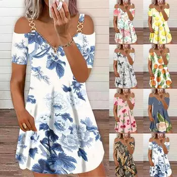 Женское повседневное сексуальное свободное модное платье на молнии с v-образным вырезом и открытыми плечами M белый