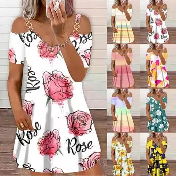 Женское повседневное сексуальное свободное модное платье на молнии с v-образным вырезом и открытыми плечами M